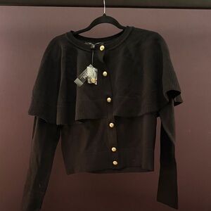 White House Black Market Black Sweater with Gold Buttons NWT